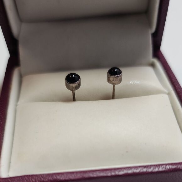 Black Sterling Silver Stud Earrings - Picture 2 of 4
